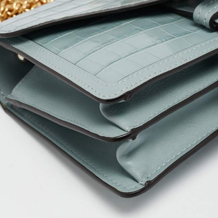 Pre Owned Chloe Light Blue Croc Embossed Leather Small Aby Shoulder Bag