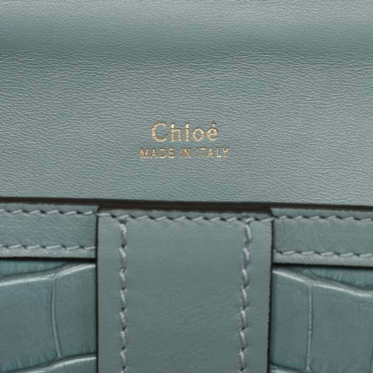 Pre Owned Chloe Light Blue Croc Embossed Leather Small Aby Shoulder Bag
