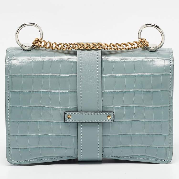 Pre Owned Chloe Light Blue Croc Embossed Leather Small Aby Shoulder Bag