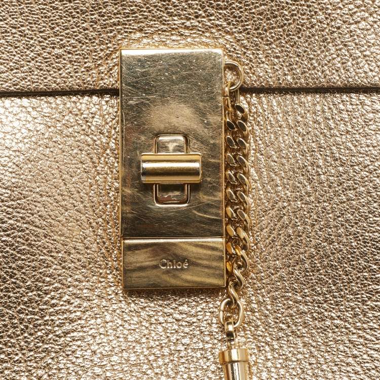 Pre Owned Chloe Gold Leather Medium Drew Shoulder Bag