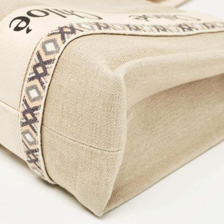 Pre Owned Chloe Beige Canvas Medium Woody Tote