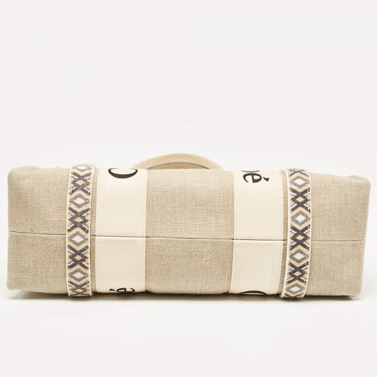 Pre Owned Chloe Beige Canvas Medium Woody Tote