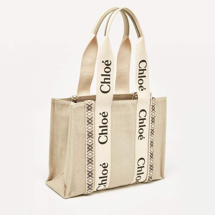 Pre Owned Chloe Beige Canvas Medium Woody Tote