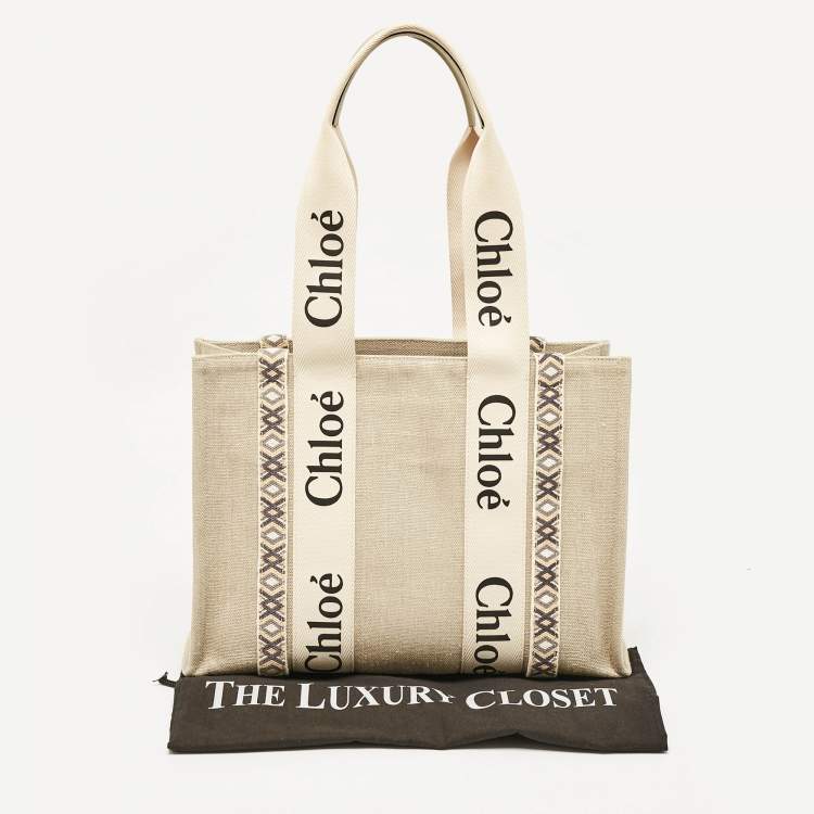 Pre Owned Chloe Beige Canvas Medium Woody Tote