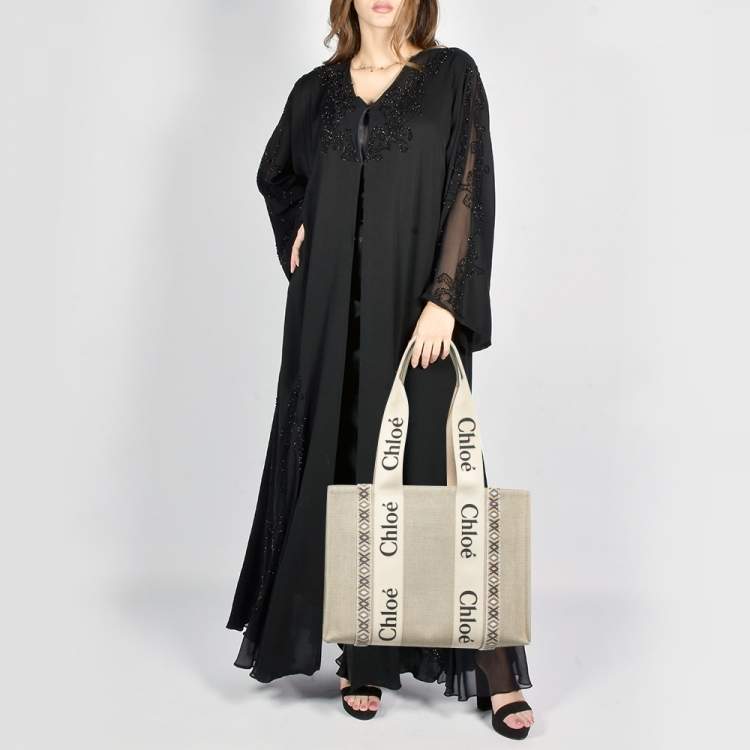 Pre Owned Chloe Beige Canvas Medium Woody Tote