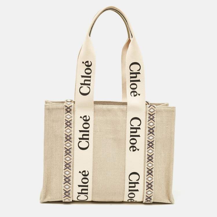 Pre Owned Chloe Beige Canvas Medium Woody Tote