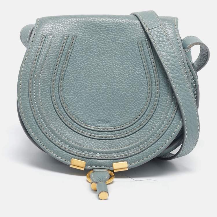 Pre Owned Chloe Light Blue Leather Mini Marcie Crossbody Bag