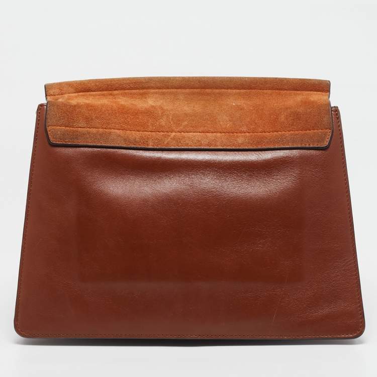 Pre Owned Chloe Brown/Orange Leather ad Suede Faye Medium Shoulder Bag