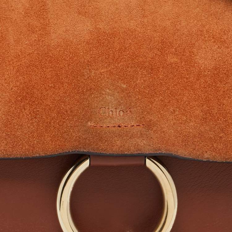 Pre Owned Chloe Brown/Orange Leather ad Suede Faye Medium Shoulder Bag