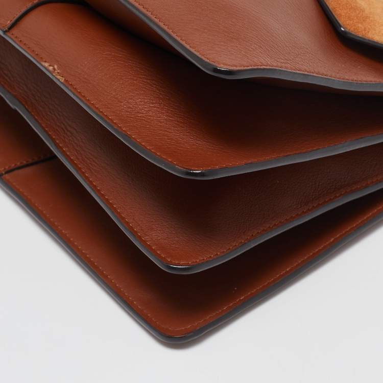 Pre Owned Chloe Brown/Orange Leather ad Suede Faye Medium Shoulder Bag