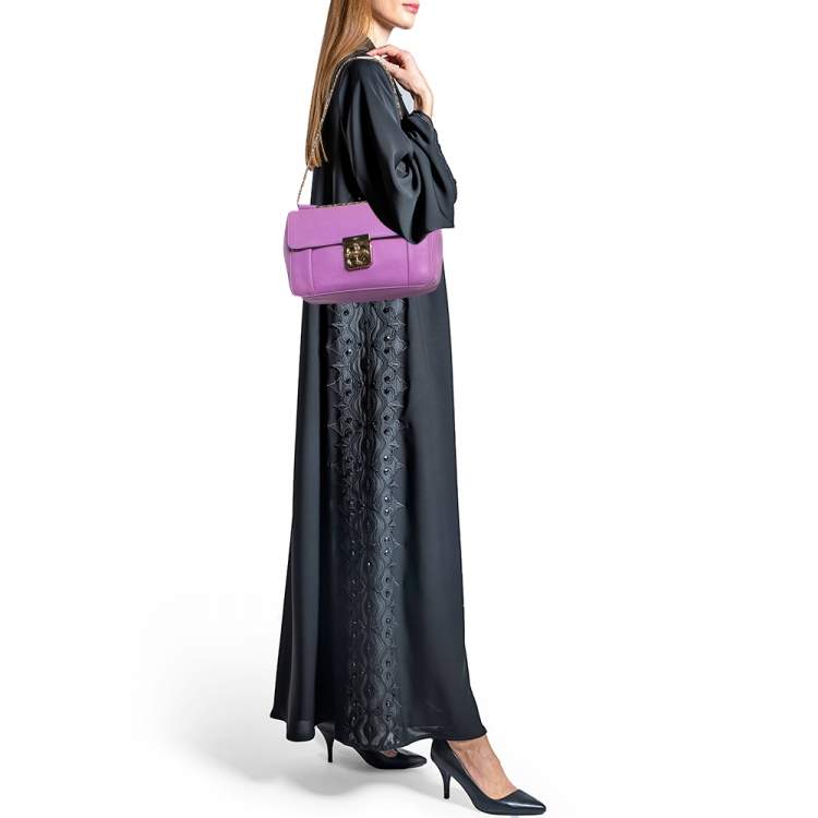 Pre Owned Chloe Purple Leather Medium Elsie Chain Shoulder Bag