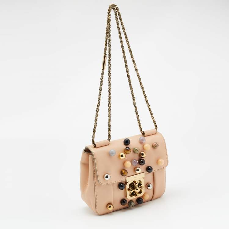 Pre Owned Chloe Peach Leather Small Embellished Elsie Shoulder Bag