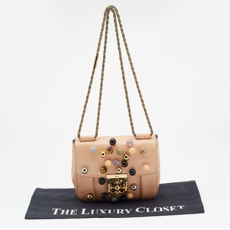 Pre Owned Chloe Peach Leather Small Embellished Elsie Shoulder Bag