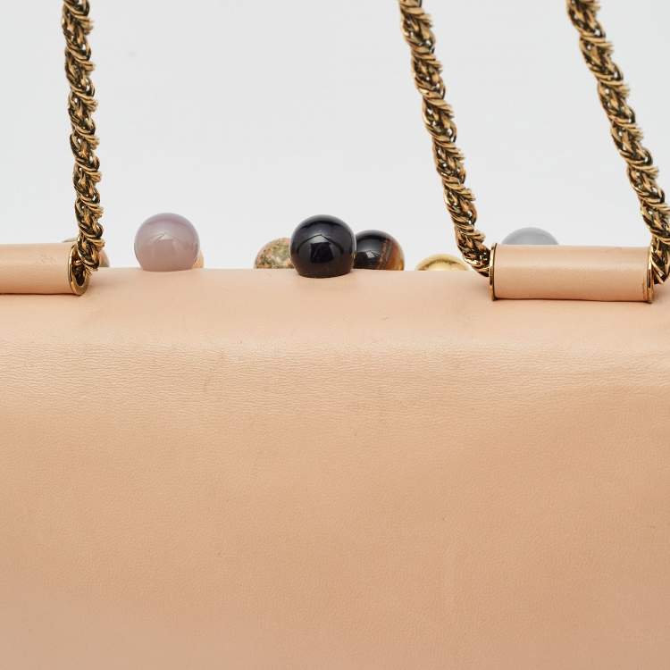 Pre Owned Chloe Peach Leather Small Embellished Elsie Shoulder Bag