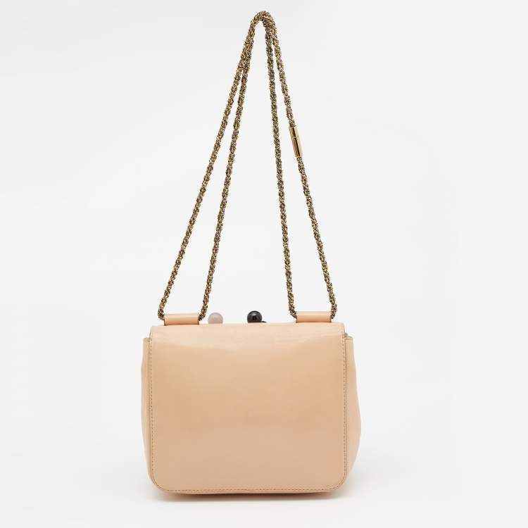Pre Owned Chloe Peach Leather Small Embellished Elsie Shoulder Bag