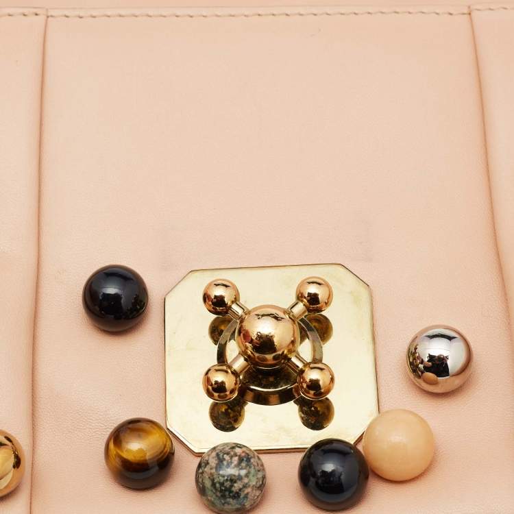Pre Owned Chloe Peach Leather Small Embellished Elsie Shoulder Bag