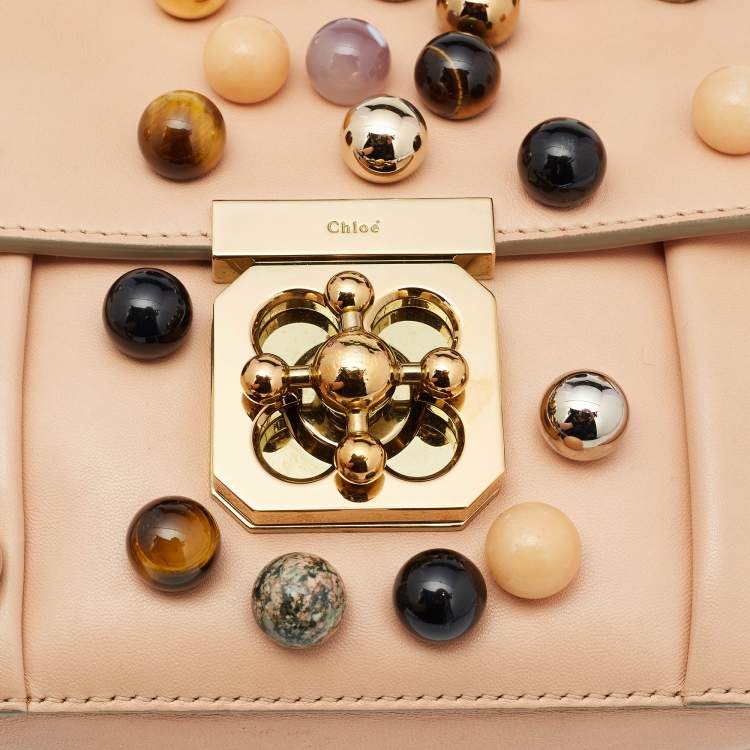 Pre Owned Chloe Peach Leather Small Embellished Elsie Shoulder Bag