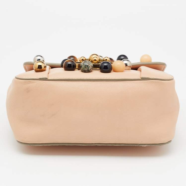 Pre Owned Chloe Peach Leather Small Embellished Elsie Shoulder Bag