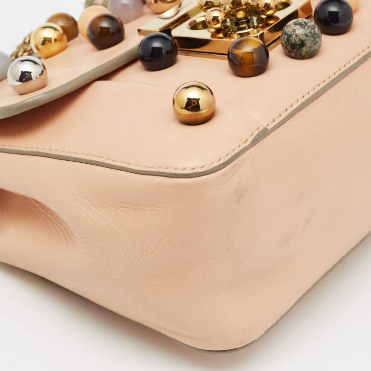 Pre Owned Chloe Peach Leather Small Embellished Elsie Shoulder Bag