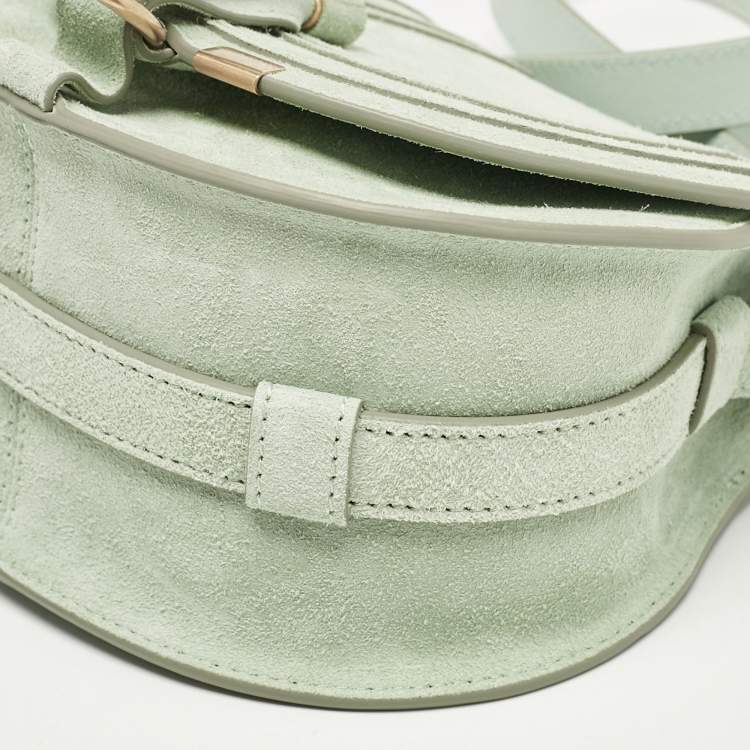 Pre Owned Chloe Light Green Suede and Leather Small Marcie Saddle Bag
