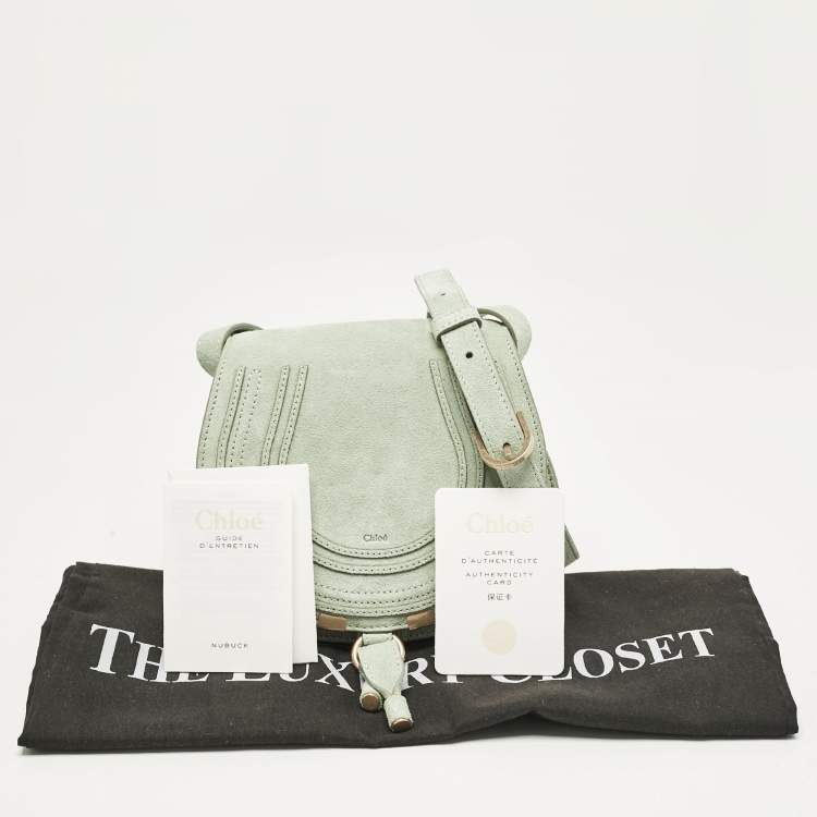 Pre Owned Chloe Light Green Suede and Leather Small Marcie Saddle Bag