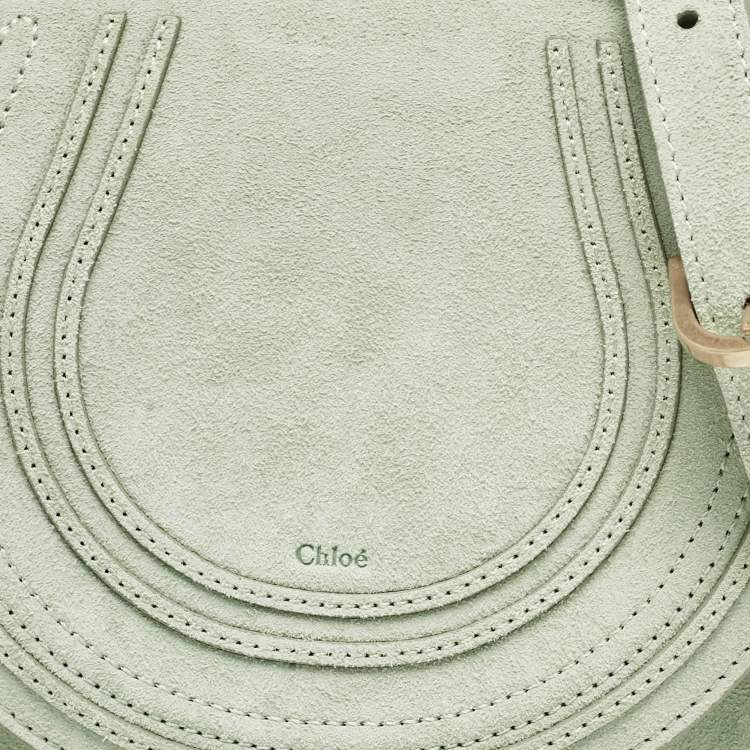 Pre Owned Chloe Light Green Suede and Leather Small Marcie Saddle Bag