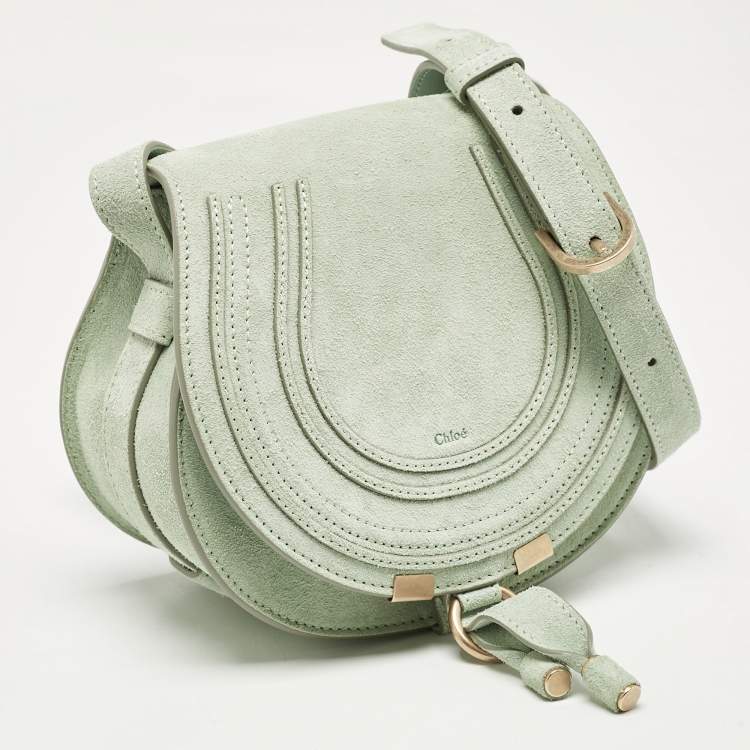 Pre Owned Chloe Light Green Suede and Leather Small Marcie Saddle Bag