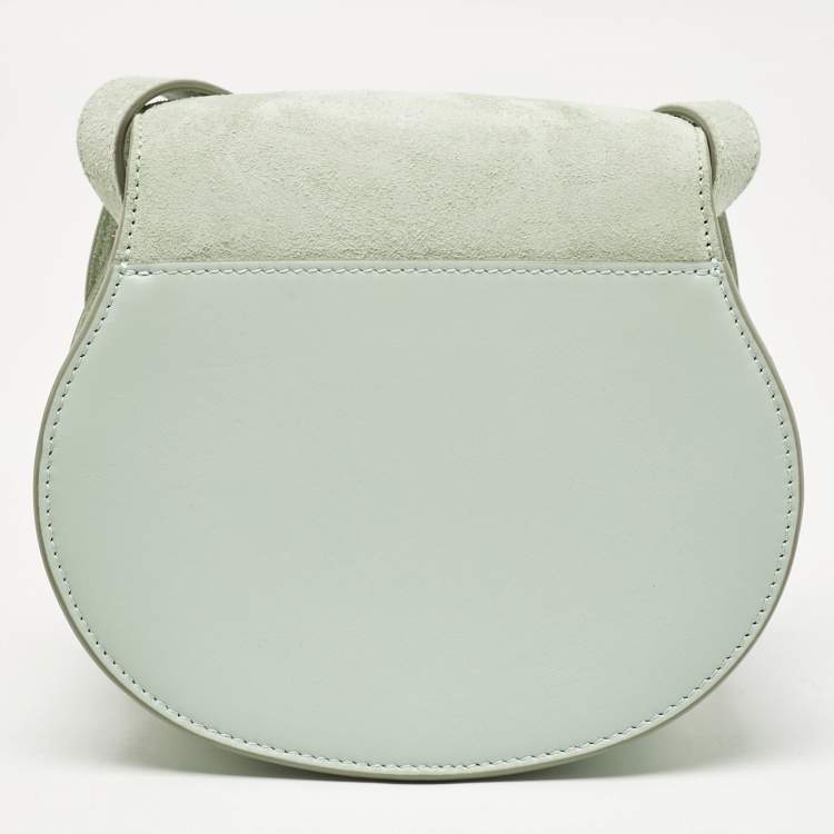 Pre Owned Chloe Light Green Suede and Leather Small Marcie Saddle Bag