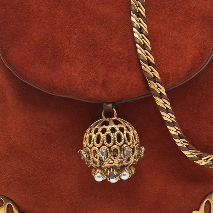 Pre Owned Chloe Brown Suede Embellished Flap Chain Clutch