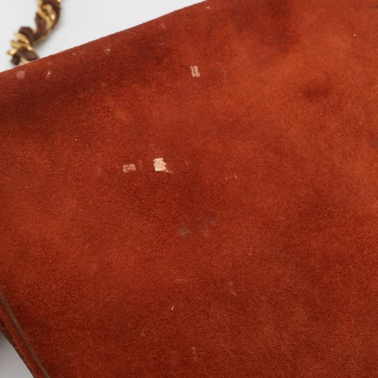 Pre Owned Chloe Brown Suede Embellished Flap Chain Clutch