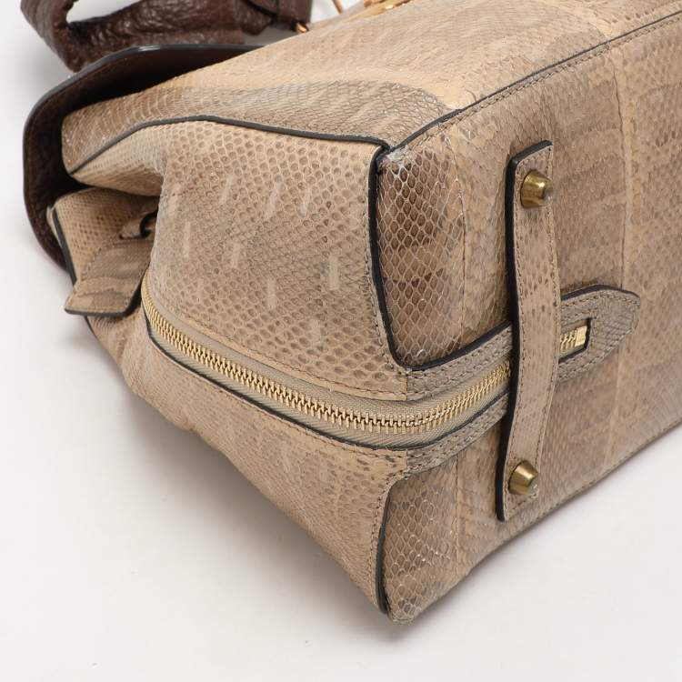 Pre Owned Chloé Beige/Brown Snakeskin and Leather Darla Top Handle Bag
