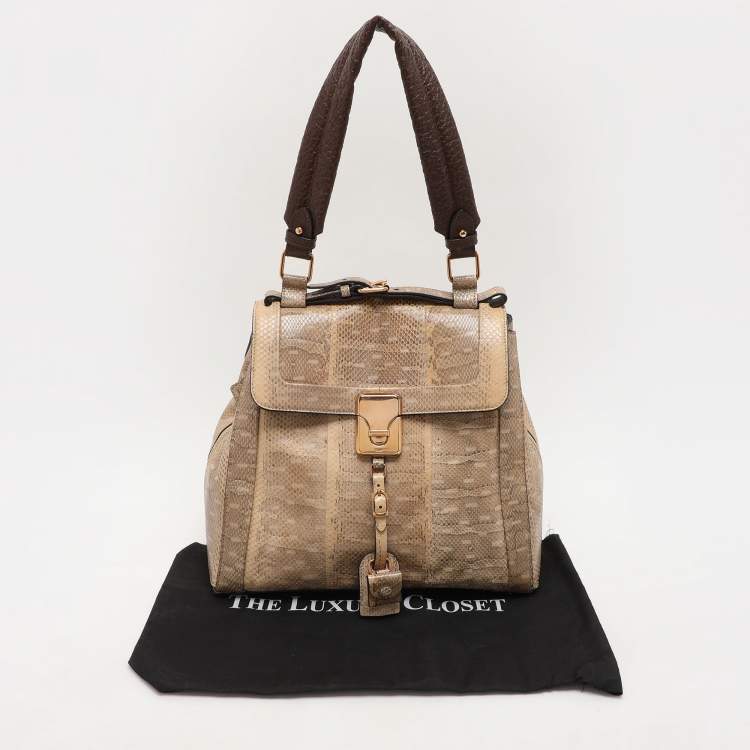 Pre Owned Chloé Beige/Brown Snakeskin and Leather Darla Top Handle Bag