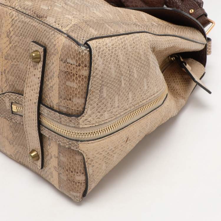 Pre Owned Chloé Beige/Brown Snakeskin and Leather Darla Top Handle Bag