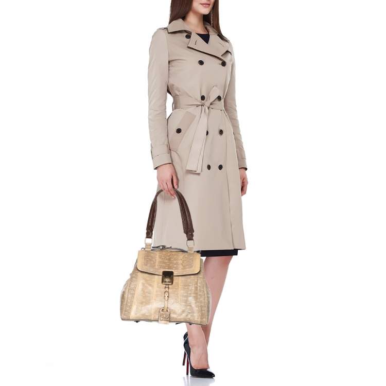 Pre Owned Chloé Beige/Brown Snakeskin and Leather Darla Top Handle Bag