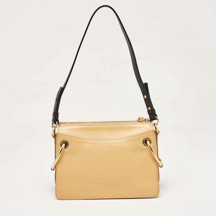 Pre Owned Chloe Beige/Black Leather and Suede Roy Crossbody Bag