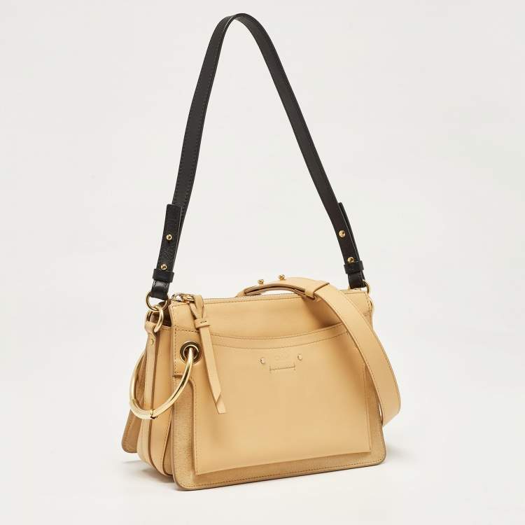 Pre Owned Chloe Beige/Black Leather and Suede Roy Crossbody Bag