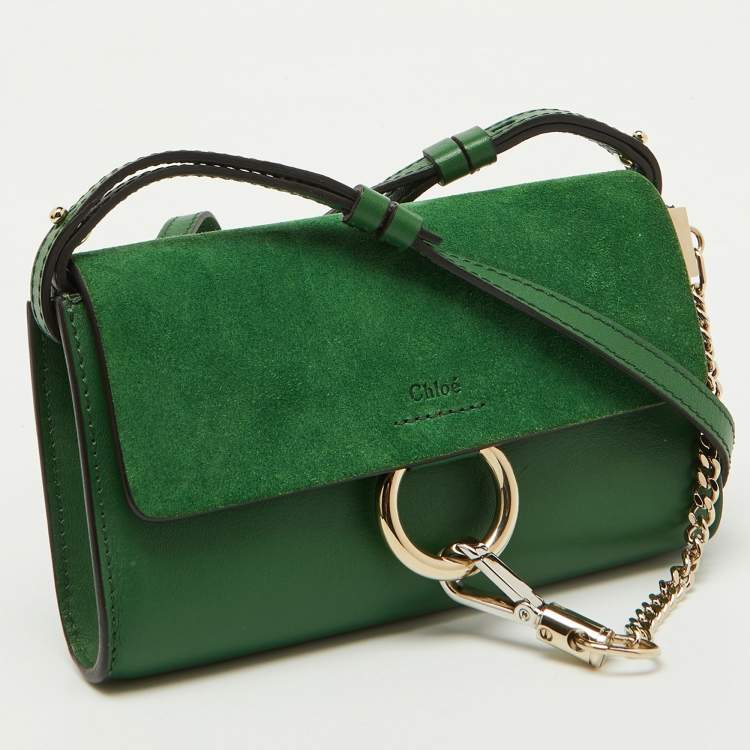 مملوكة مسبقًا Chloe Green Leather and Suede Mini Faye Crossbody Bag