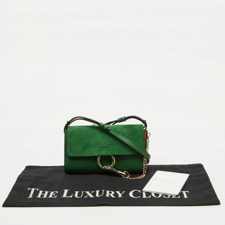 مملوكة مسبقًا Chloe Green Leather and Suede Mini Faye Crossbody Bag