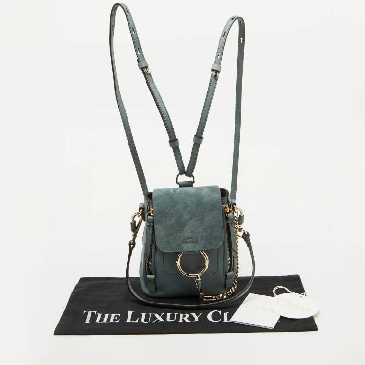 Pre Owned Chloe Light Blue Leather and Suede Mini Faye Daye Backpack