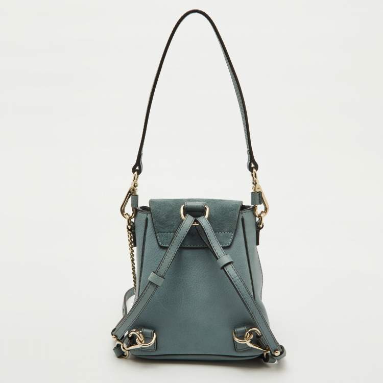 Pre Owned Chloe Light Blue Leather and Suede Mini Faye Daye Backpack