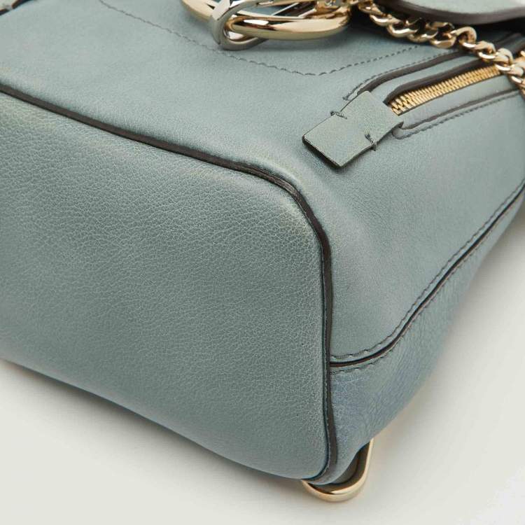 Pre Owned Chloe Light Blue Leather and Suede Mini Faye Daye Backpack