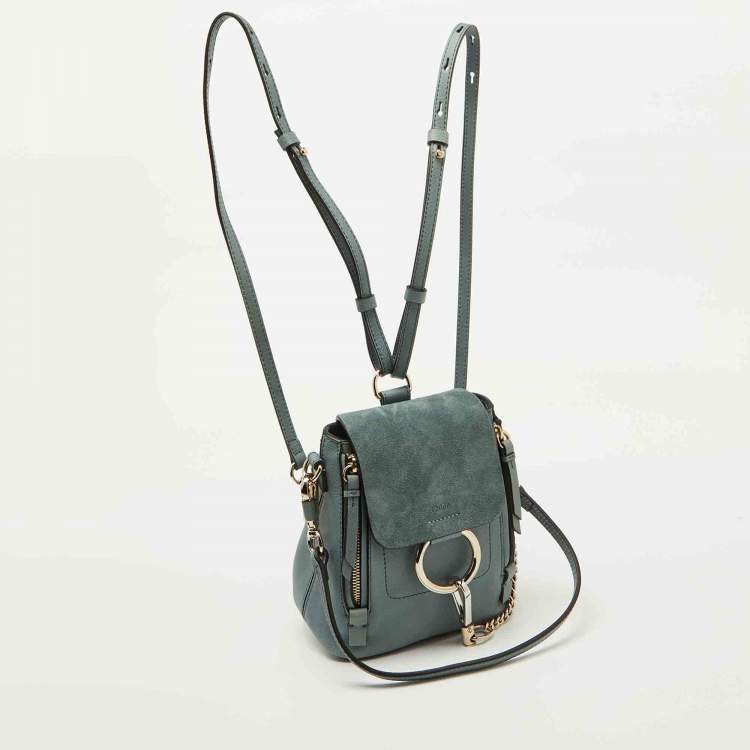 Pre Owned Chloe Light Blue Leather and Suede Mini Faye Daye Backpack