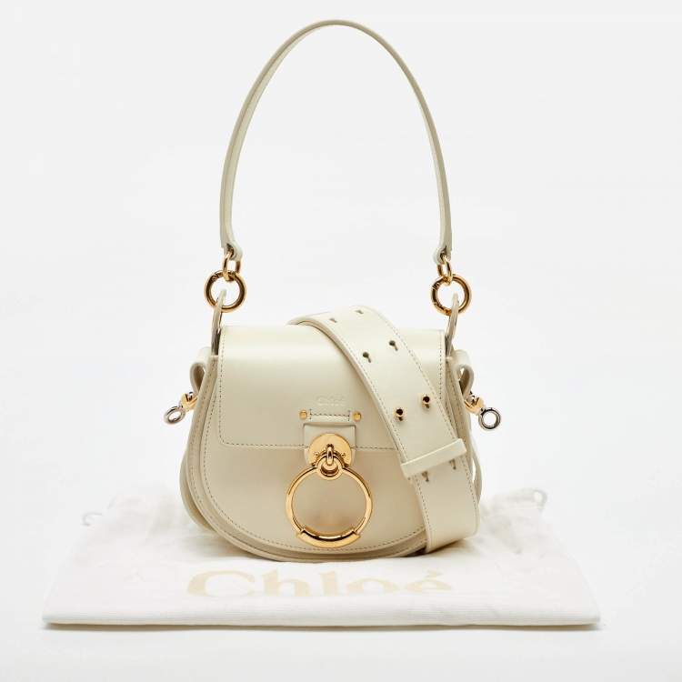 Pre Owned Chloe White Leather and Suede Small Tess Shoulder Bag