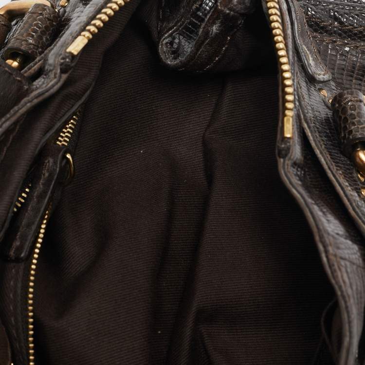 Pre Owned Chloe Dark Brown Lizard and Leather Small Paddington Crystals Satchel