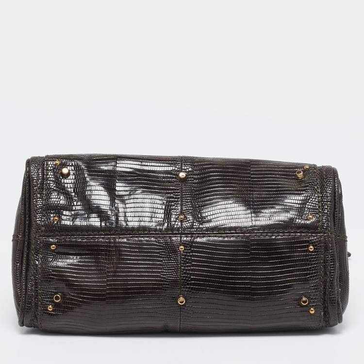 Pre Owned Chloe Dark Brown Lizard and Leather Small Paddington Crystals Satchel