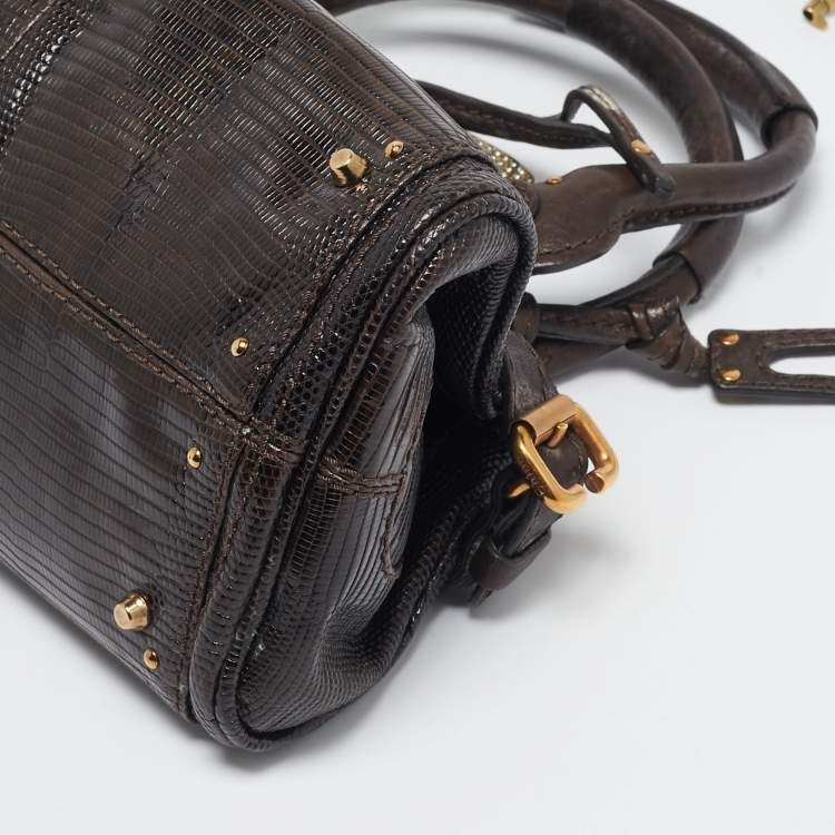 Pre Owned Chloe Dark Brown Lizard and Leather Small Paddington Crystals Satchel
