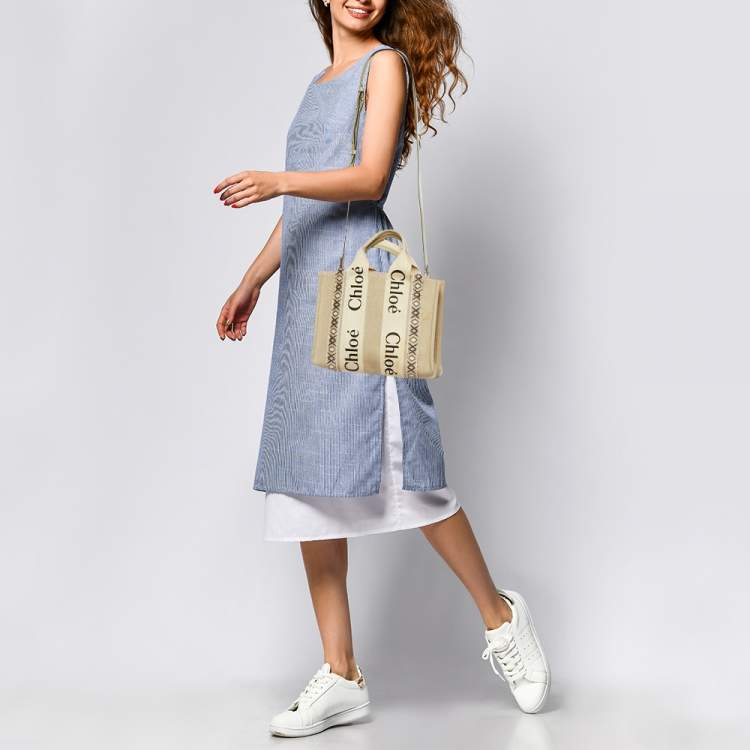 Pre Owned Chloe Beige Canvas Small Woody Tote