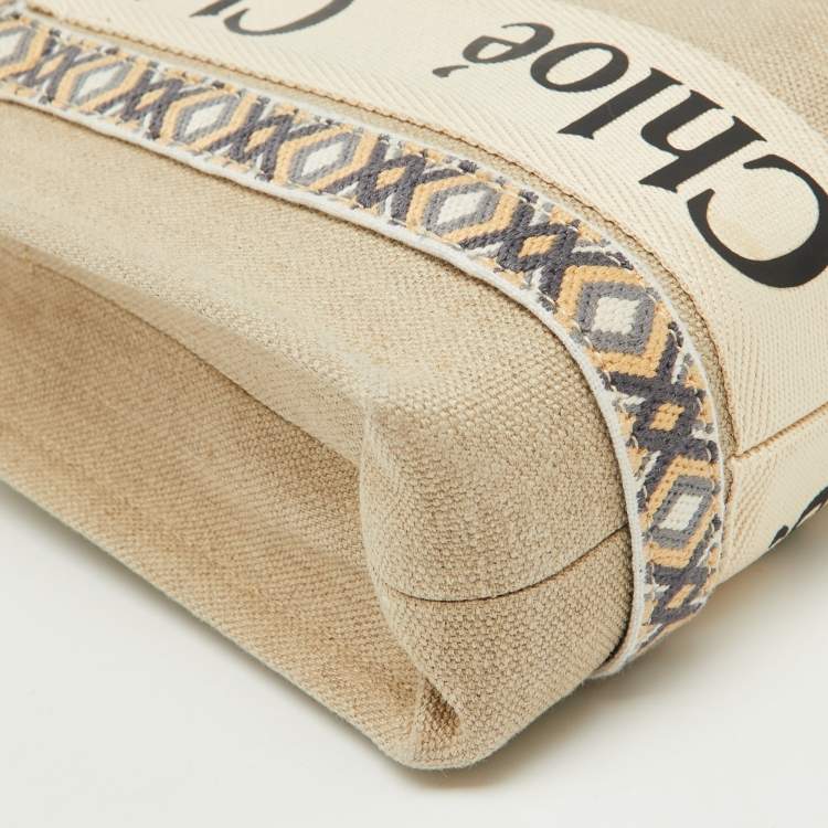 Pre Owned Chloe Beige Canvas Small Woody Tote