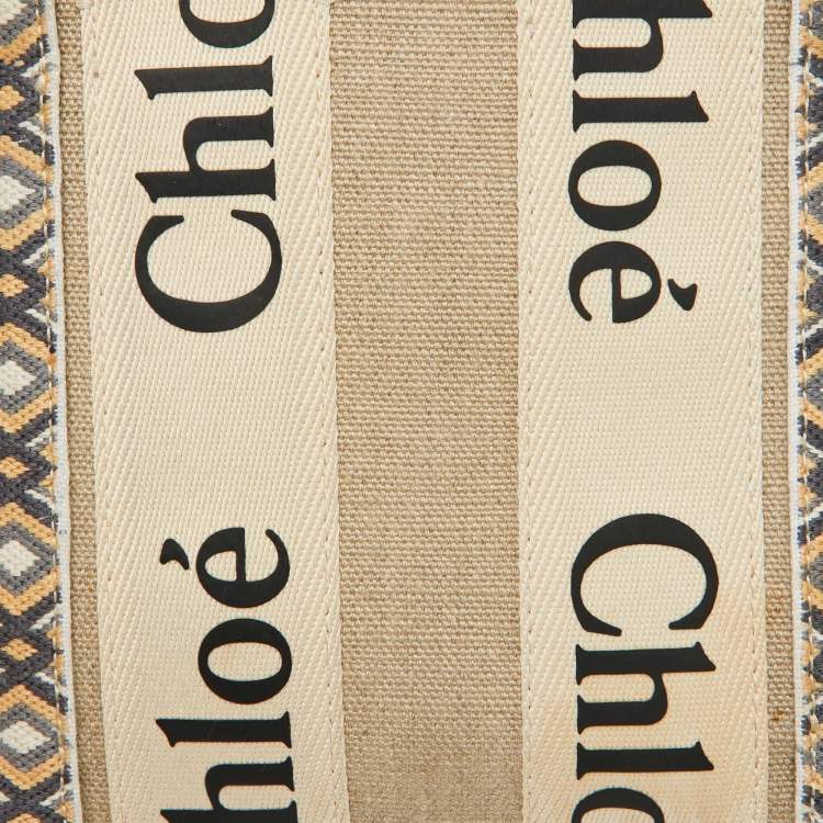 Pre Owned Chloe Beige Canvas Small Woody Tote