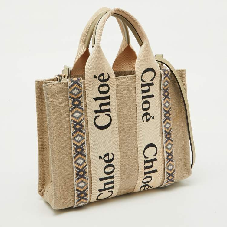 Pre Owned Chloe Beige Canvas Small Woody Tote